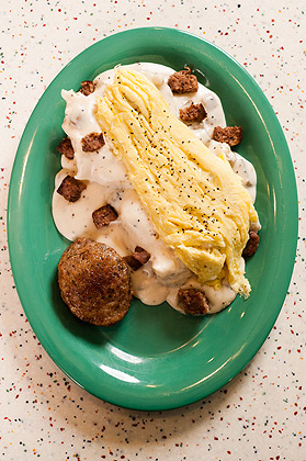 Half Order Biscuits & Gravy one egg any style with bacon or sausage